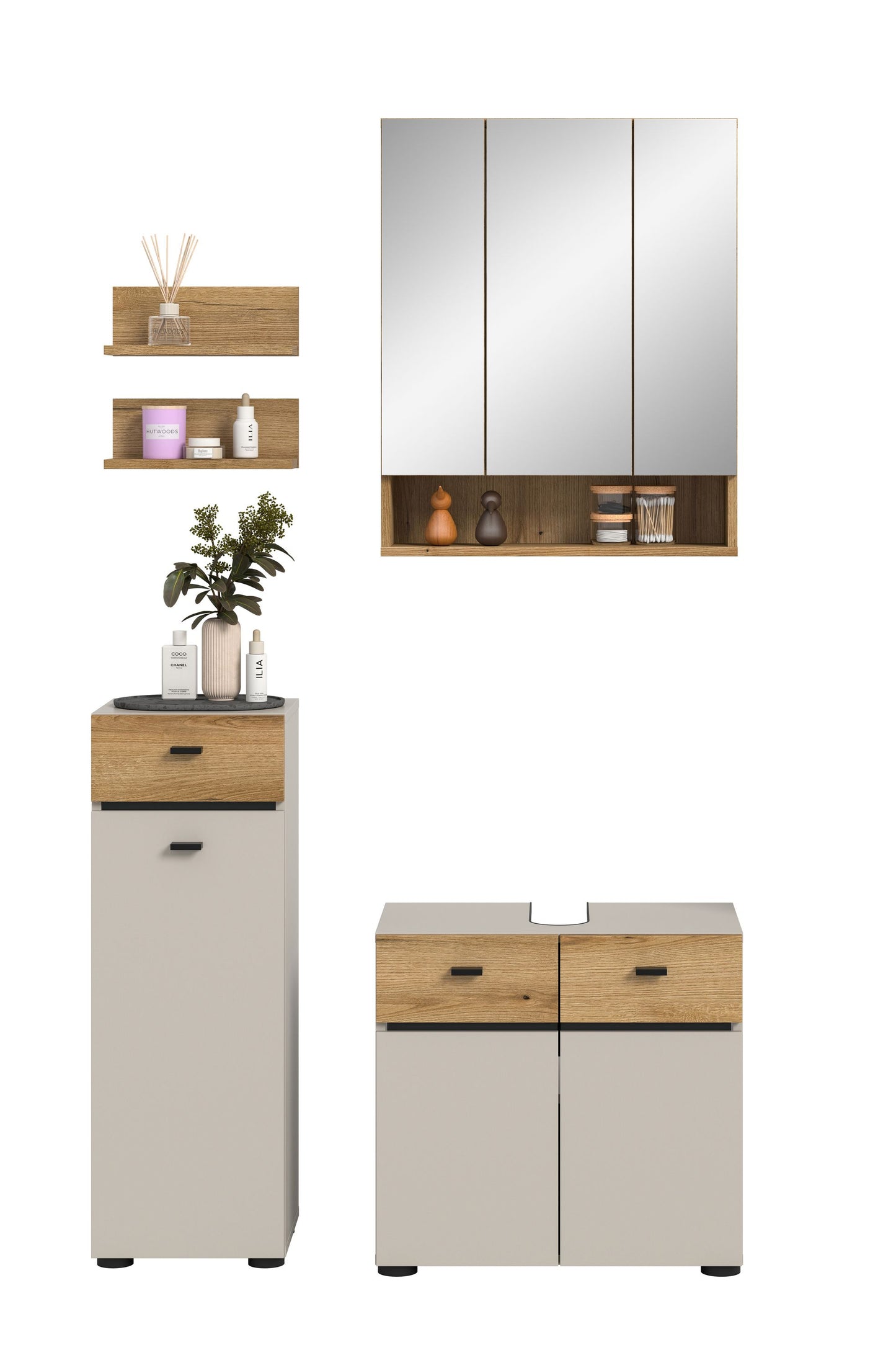 Ensemble de salle de bain AQUA (L/H/P : env. 107/191/35 cm) en cachemire/cachemire