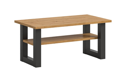 Couchtisch mit Eiche-Artisan-Platte und schwarzem Gestell, rechteckig, mit Ablage