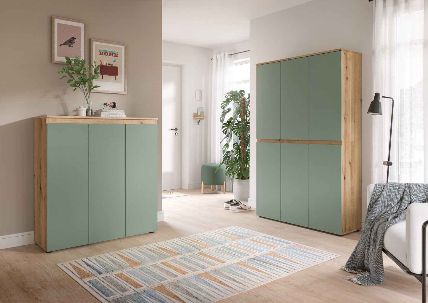 Armoire universelle SCARPA (L/H/P : env. 235/175/37 cm) en vert fumée/vert fumée