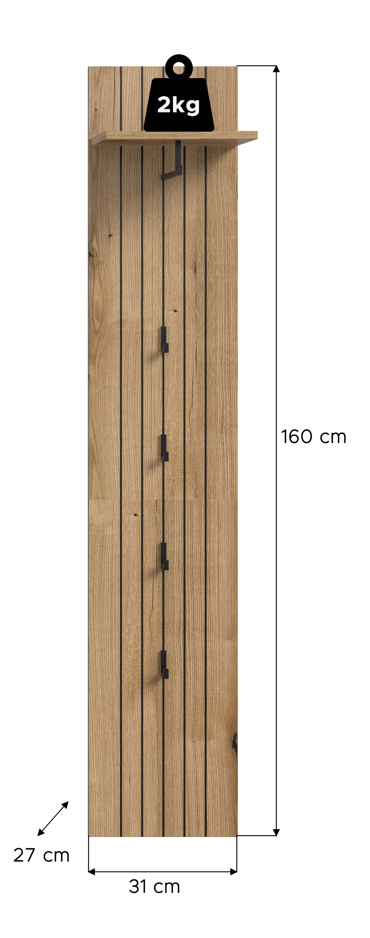 Coat Rack Panel STATION (W/H/D: approx. 31/160/27 cm) in Smoke Green/Smoke Green