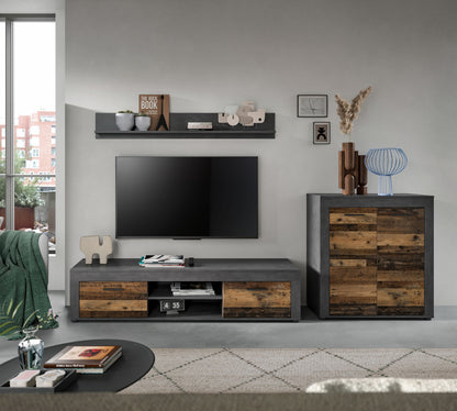 Meuble TV JAM (L/H/P : env. 255/159/40 cm) en imitation chêne Wotan/gris