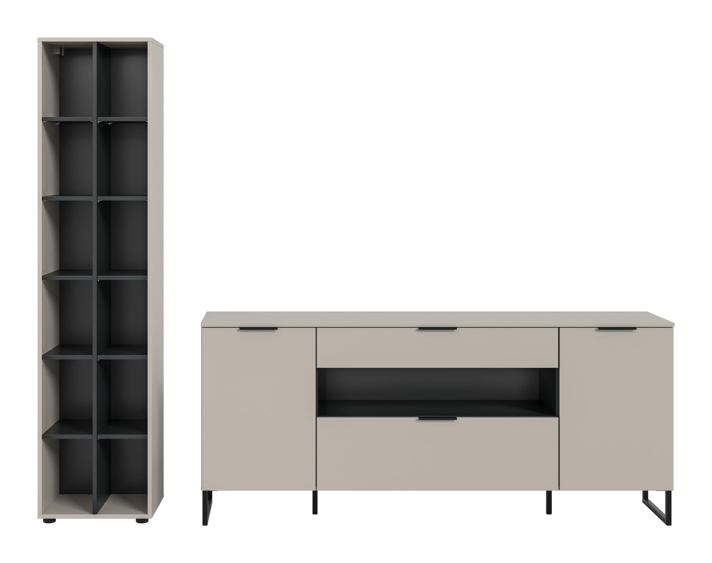 Homes & Jones Wohnwand-Set: Sideboard mit Schranktüren und offenen Fächern, hoher Schrank
