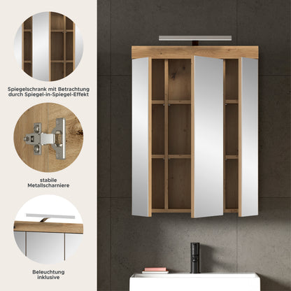 Armoire de toilette avec éclairage SCOUT (L/H/P : env. 60/79/18 cm) en imitation chêne Evoak/verre miroir