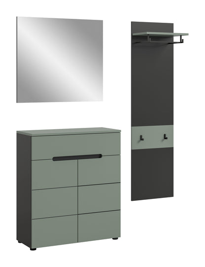 Ensemble de vestiaire CANU (L/H/P : env. 140/190/37 cm) en gris basalte/vert fumée