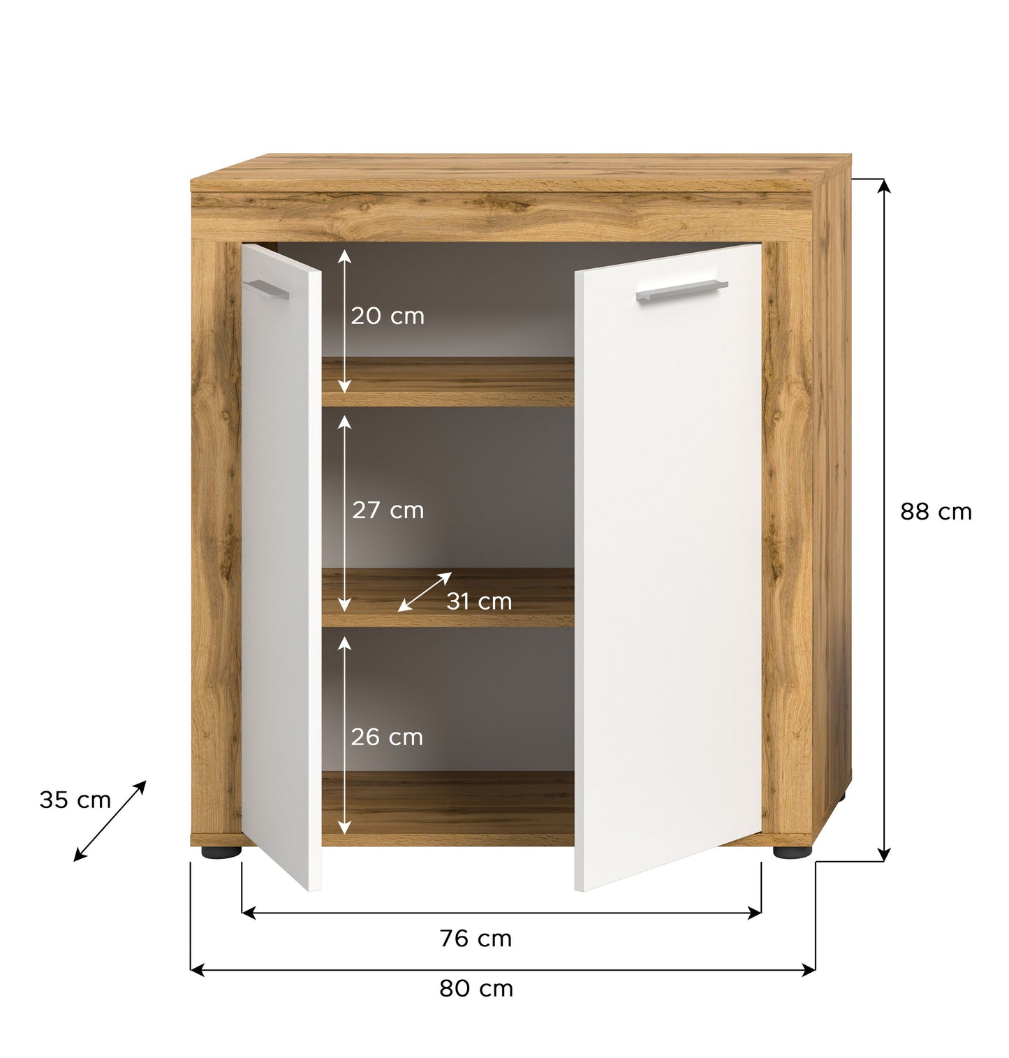 Highboard JAM (L/H/P : env. 80/88/35 cm) en imitation chêne Wotan/gris