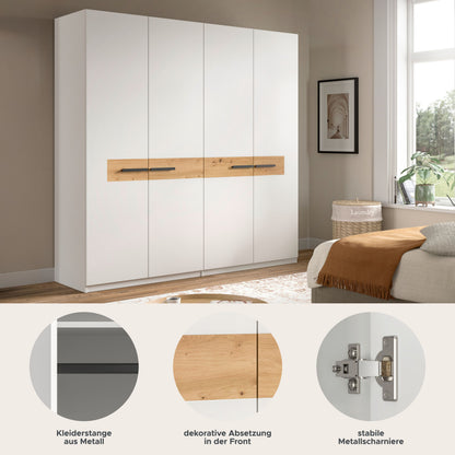 Homes & Jones Schlafzimmerschrank 200 cm breit, Kleiderschrank weiß m. Absetzu.