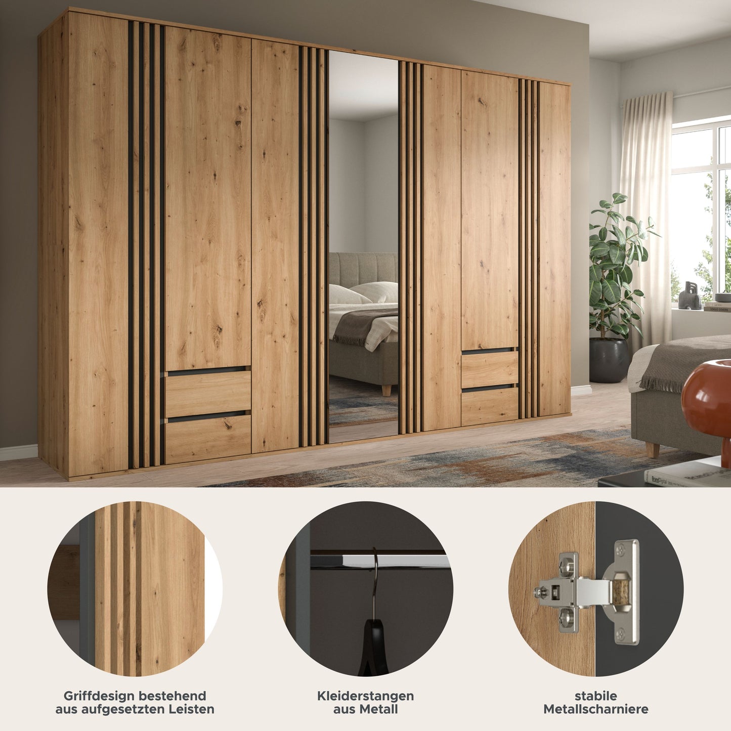 Homes & Jones Kleiderschrank 3-tlg., Schlafzimmerschrank 3x je 80 cm breit, 240 cm
