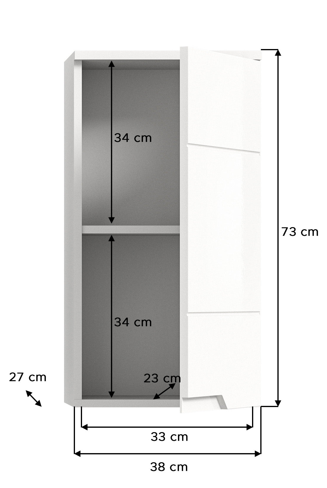 Meuble haut SOLERO (L/H/P: env. 38/73/27 cm) en blanc/blanc brillant