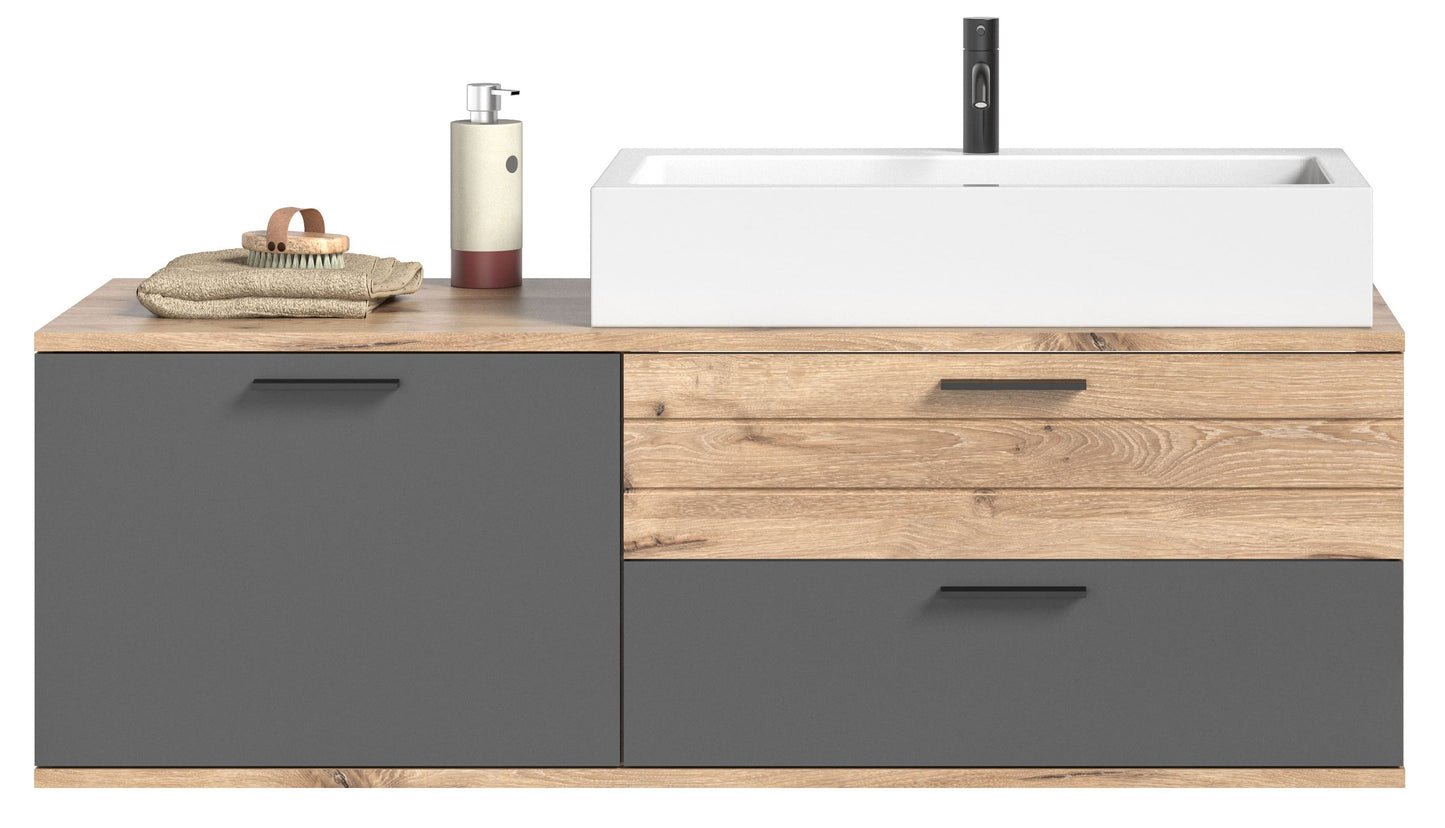 Ensemble de salle de bain MASON (L/H/P : env. 140/152/48 cm) en imitation chêne Nox/gris basalte