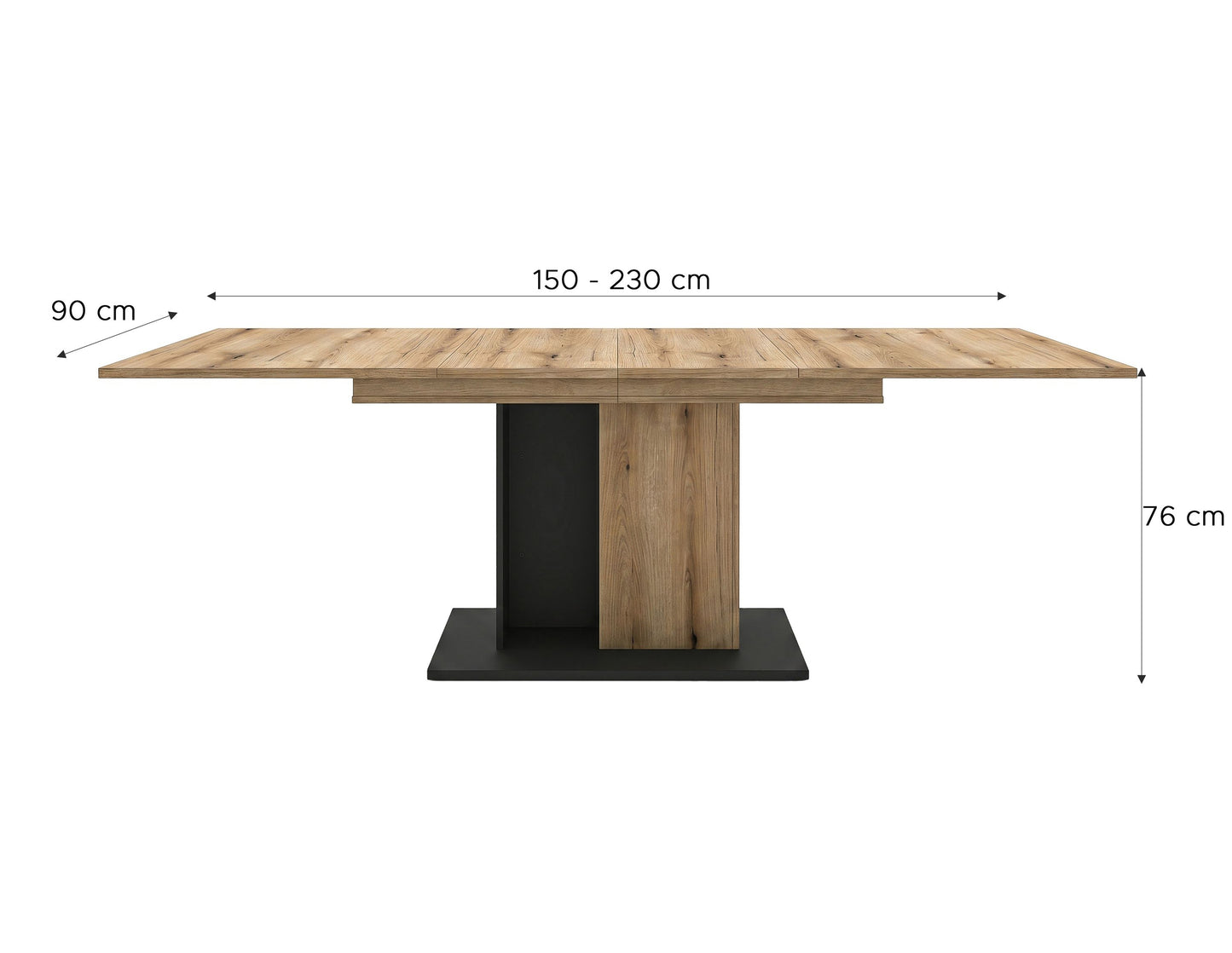 Molina Esstisch  (B/H/T: 150x76x90 cm) in Evoke Oak Nachbildung und Basalt grau