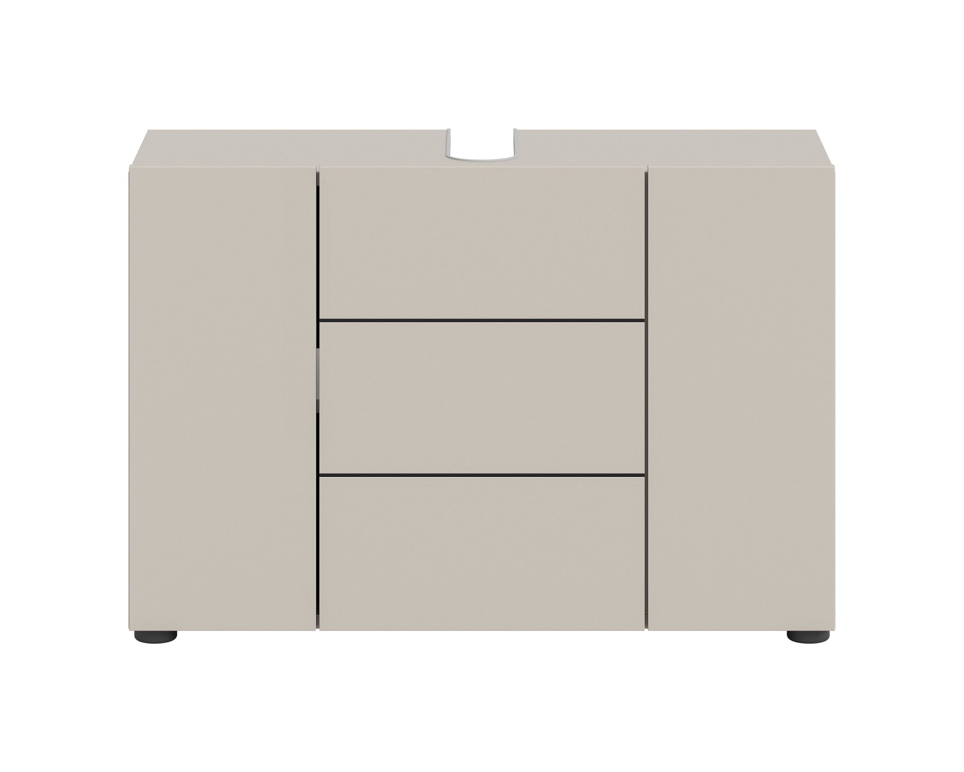 Waschbeckenunterschrank in Beige mit 3 Türen, mittigem Bereich mit zwei Fächern