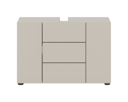 Waschbeckenunterschrank in Beige mit 3 Türen, mittigem Bereich mit zwei Fächern