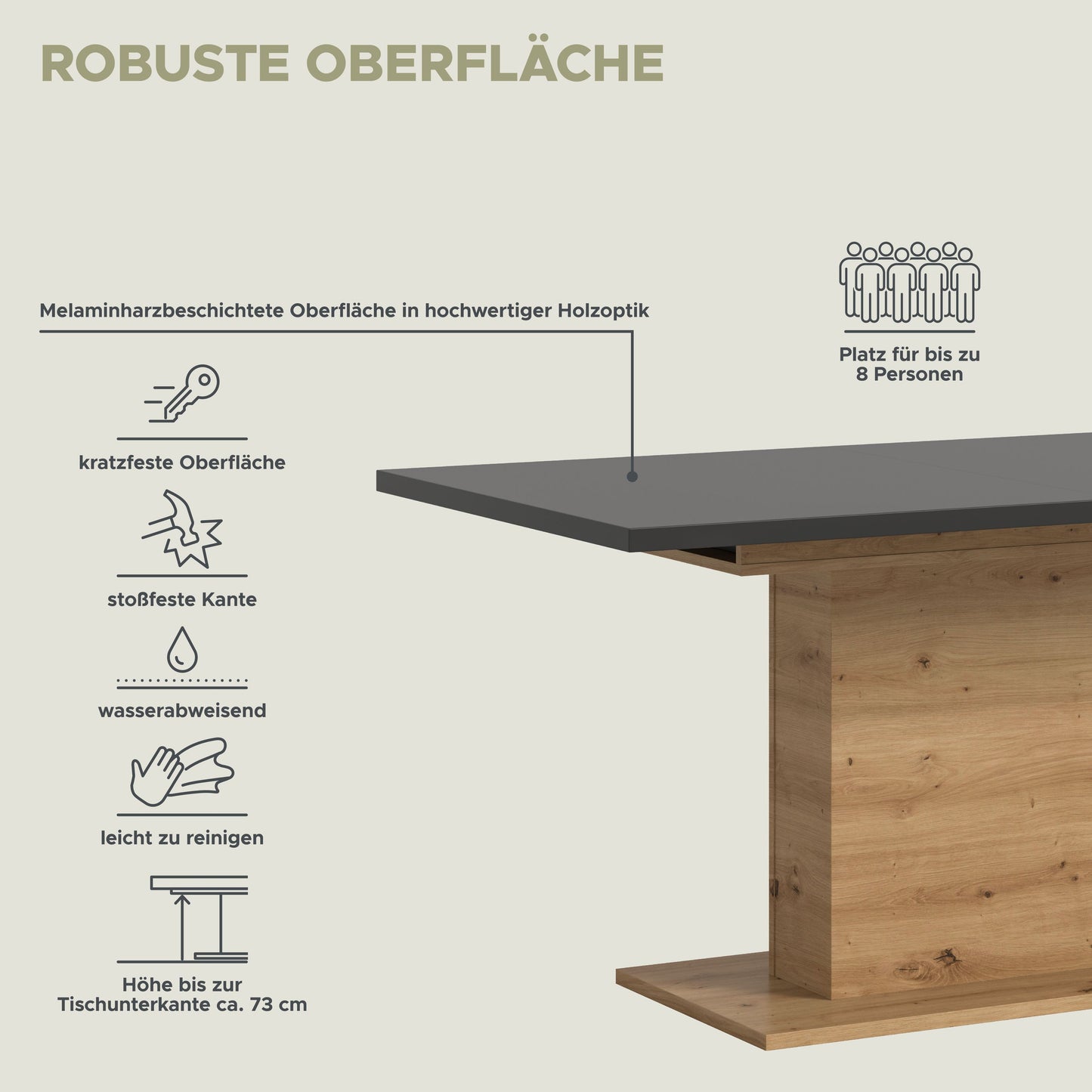 Homes & Jones Esstisch 150x76x90 cm, Esszimmertisch-Tisch mit Säulen Gestell