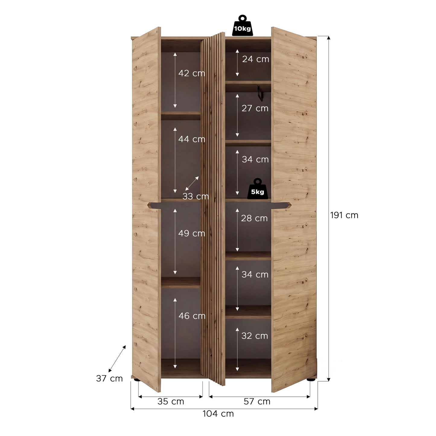 Keno Garderobenschrank (B/H/T: 104x191x37 cm) in Artisan Eiche Nachbildung