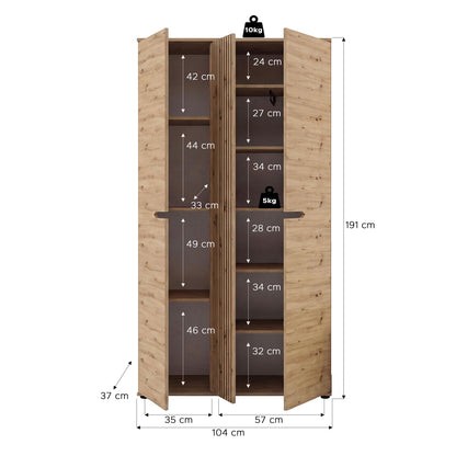 Keno Garderobenschrank (B/H/T: 104x191x37 cm) in Artisan Eiche Nachbildung