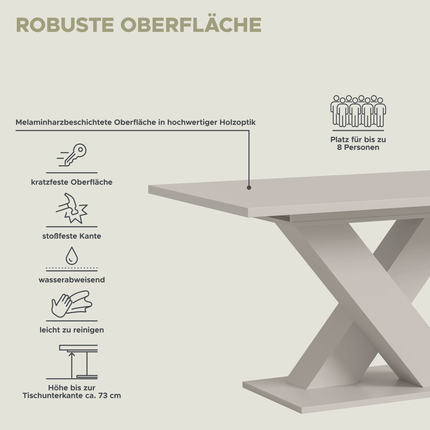 Table de salle à manger MOTION (L/H/P : env. 150/76/90 cm) en blanc/cachemire