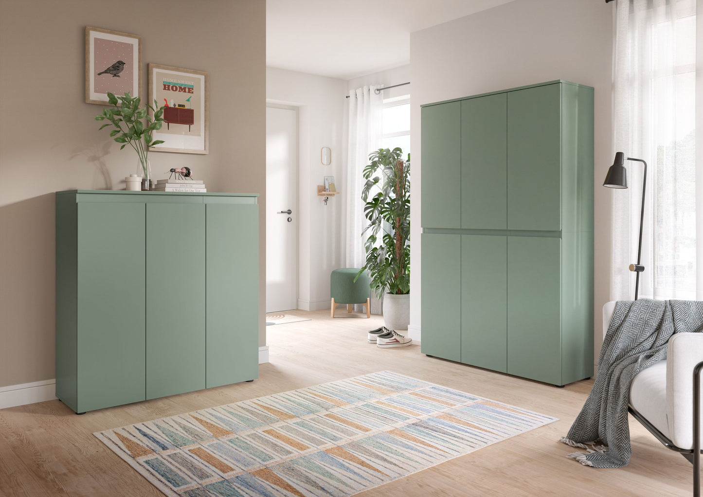 Armoire universelle SCARPA (L/H/P : env. 235/175/37 cm) en vert fumée/vert fumée