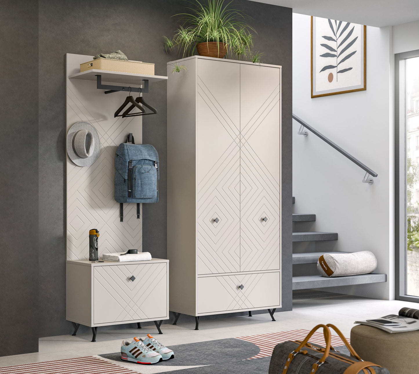 Homes & Jones Garderobenset 3-tlg., Dielenmöbel mit Sitzbank, Schrank, Paneel