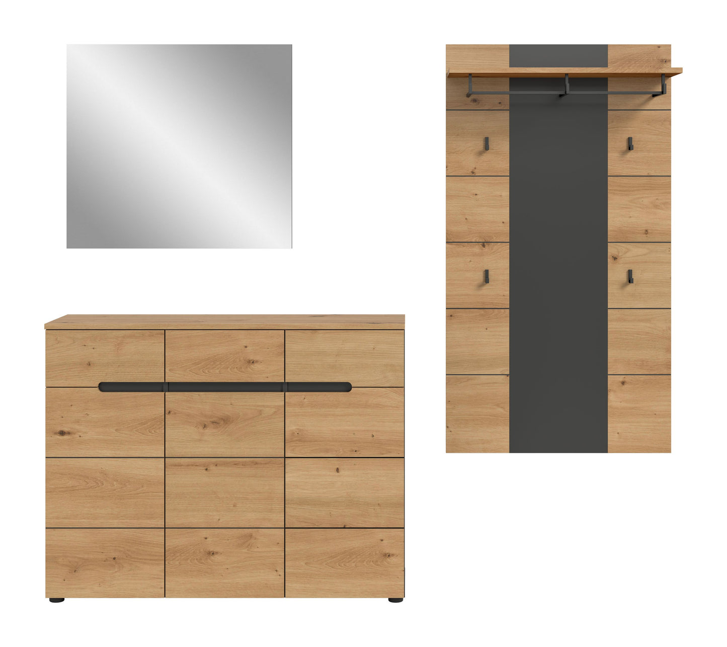 Ensemble de vestiaire CANU (L/H/P : env. 215/190/37 cm) en gris basalte/vert fumée