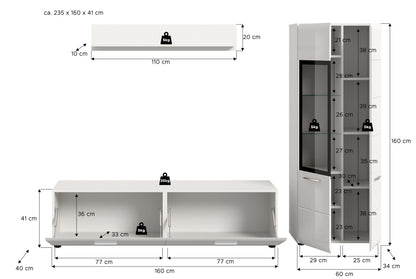Meuble TV ICE (L/H/P : env. 235/160/41 cm) blanc/blanc laqué
