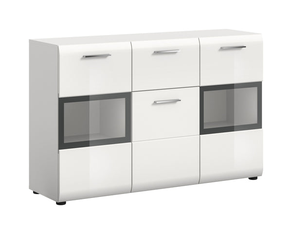 Bahut ICE (L/H/P : env. 125/81/37 cm) en blanc/blanc brillant