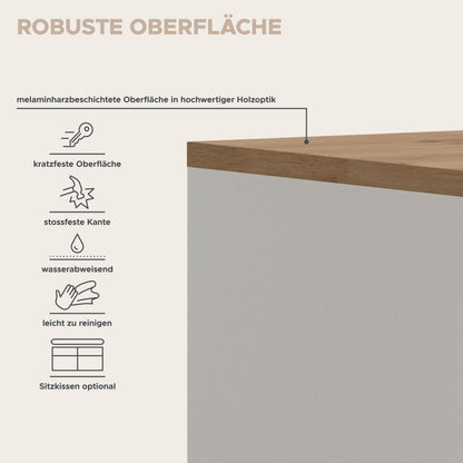 Robuste Oberflächen am Möbel: melaminharzbeschichtete Platte mit abriebfester, stoßfester Kante