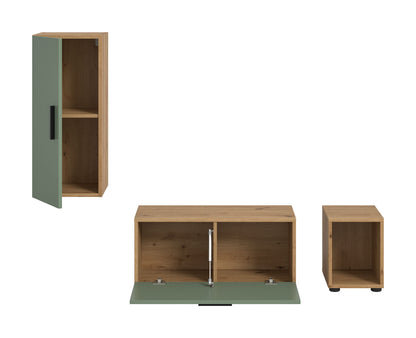 Meuble TV mural THE ONE (l/h/p : env. 75/34/34 cm) en imitation chêne Artisan/vert fumé