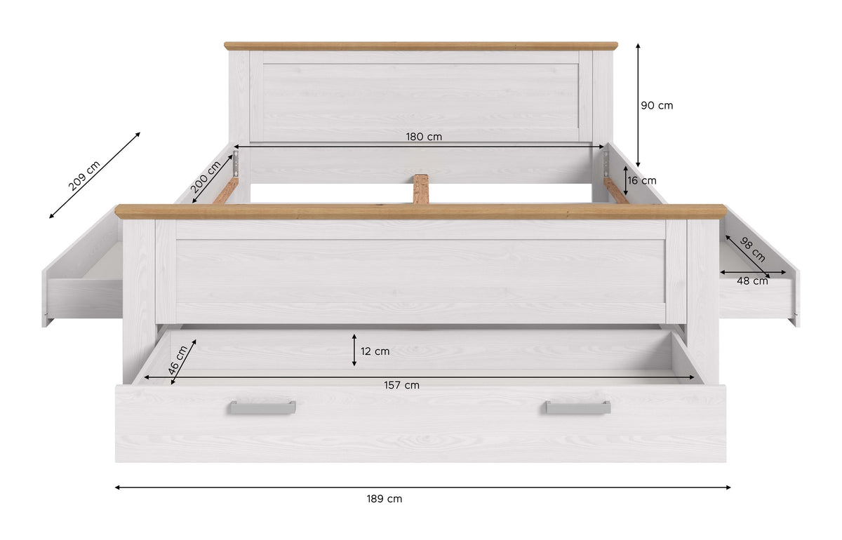 Homes & Jones Bett 180x200 Landhausstil, Bett mit Bettkasten im Landhausstil