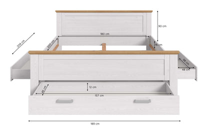Homes & Jones Bett 180x200 Landhausstil, Bett mit Bettkasten im Landhausstil