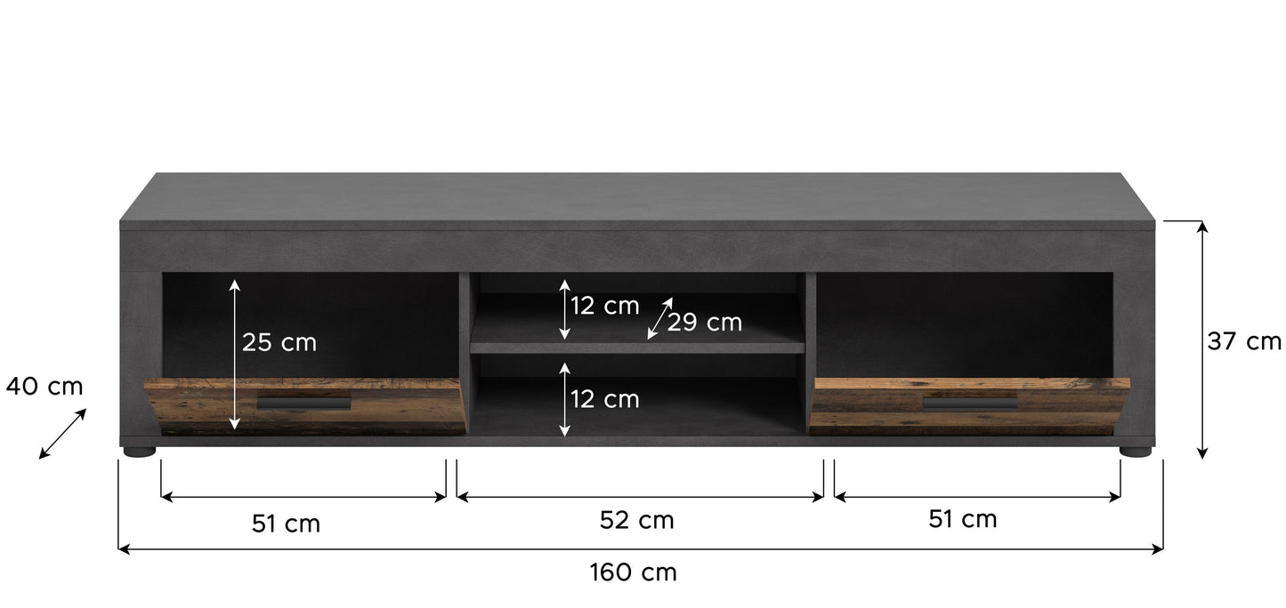 Meuble TV bas JAM (L/H/P : env. 160/37/40 cm) en imitation chêne Wotan/gris