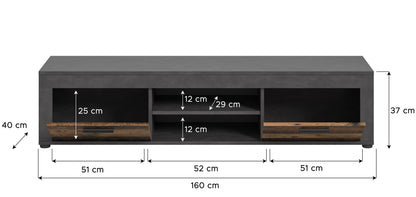 Meuble TV bas JAM (L/H/P : env. 160/37/40 cm) en imitation chêne Wotan/gris