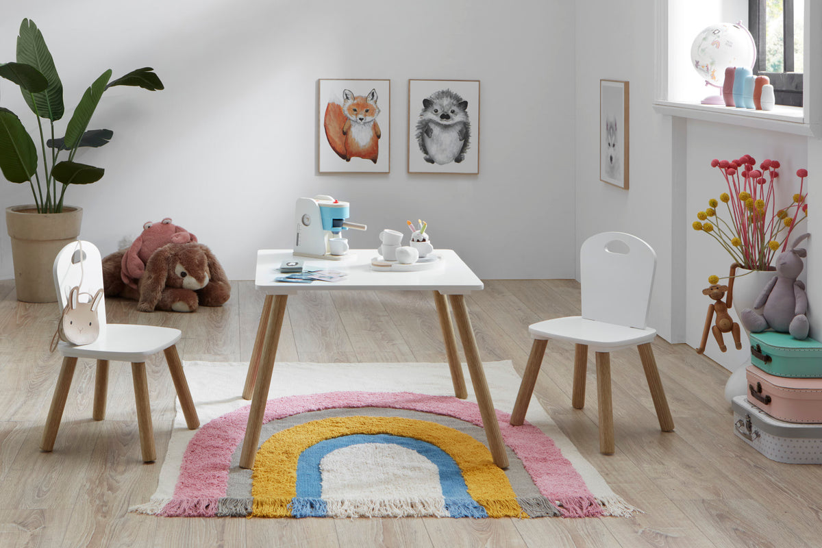 Homes & Jones Kindersitzgruppe Lea 3-teilig, Massivholz Weiß/Natur
