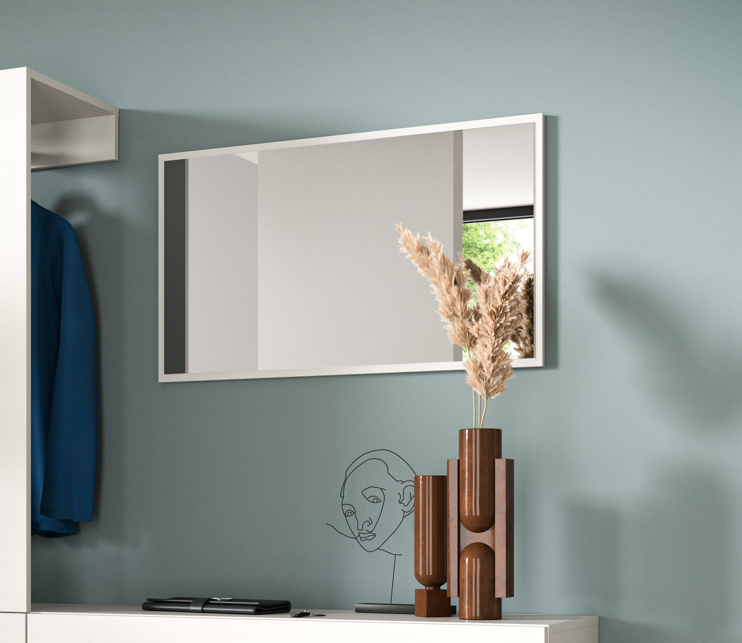 Miroir VAGA (L/H/P : env. 83/48/2 cm) en blanc/blanc