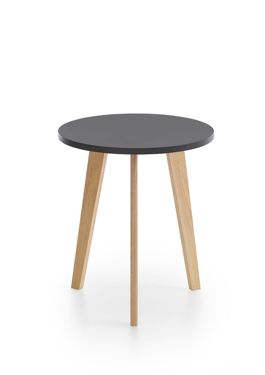 Table d'appoint Johann avec plateau noir et pieds en bois massif