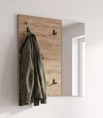 Keno Garderobenpaneel (B/H/T: 80x80x6 cm) in Spiegelglas / Artisan Eiche Nachbildung und Artisan Eiche Nachbildung