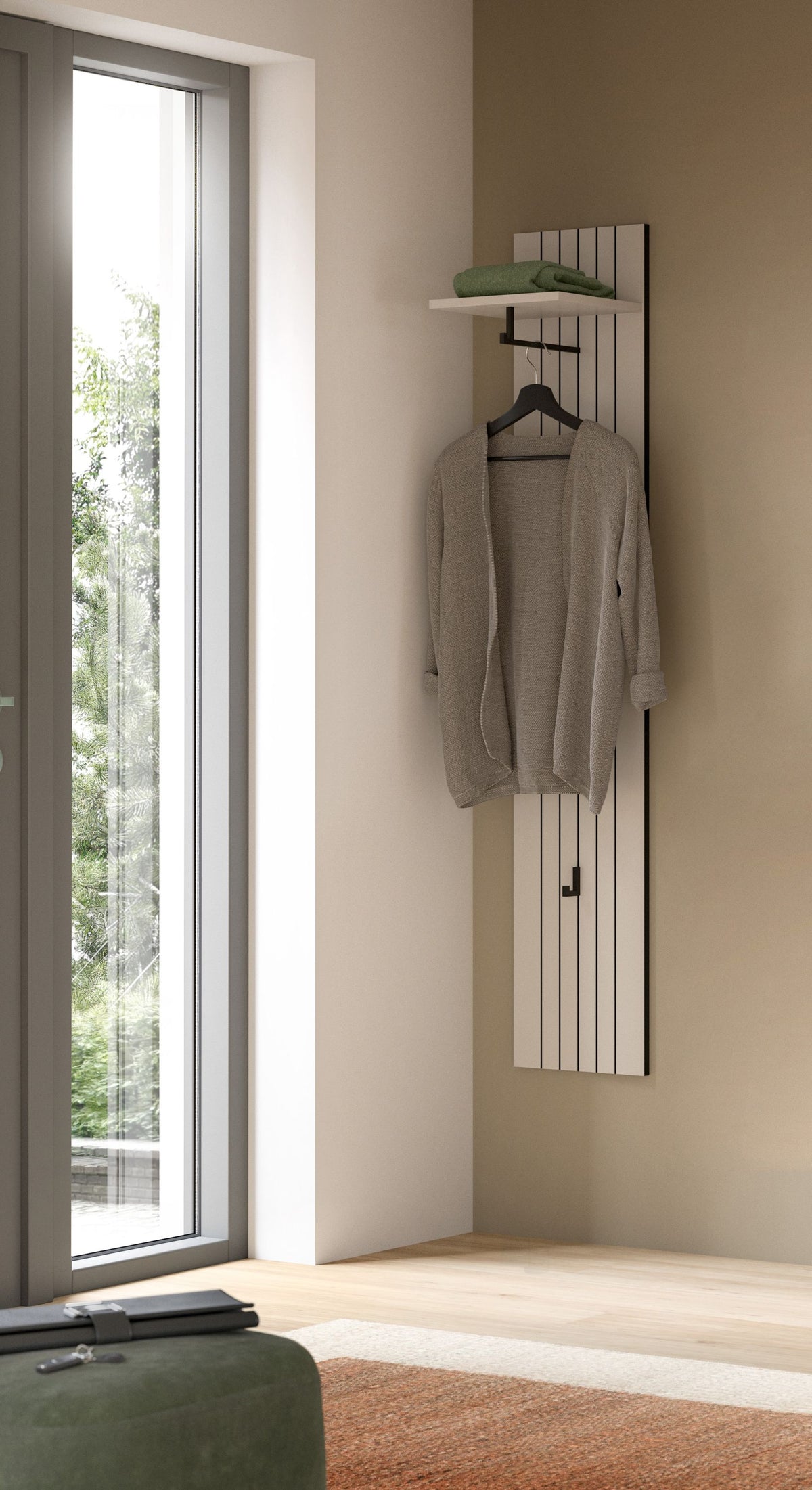 Coat Rack Panel STATION (W/H/D: approx. 31/160/27 cm) in Smoke Green/Smoke Green