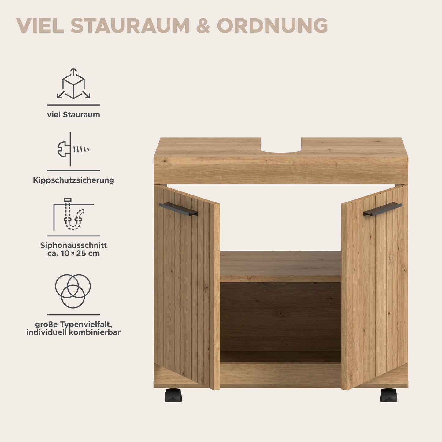 Homes & Jones Waschbeckenunterschrank auf Rollen, Schrank easy to handle