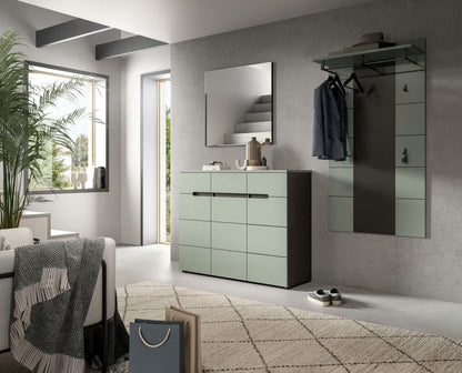 Ensemble de vestiaire CANU (L/H/P : env. 215/190/37 cm) en gris basalte/vert fumée
