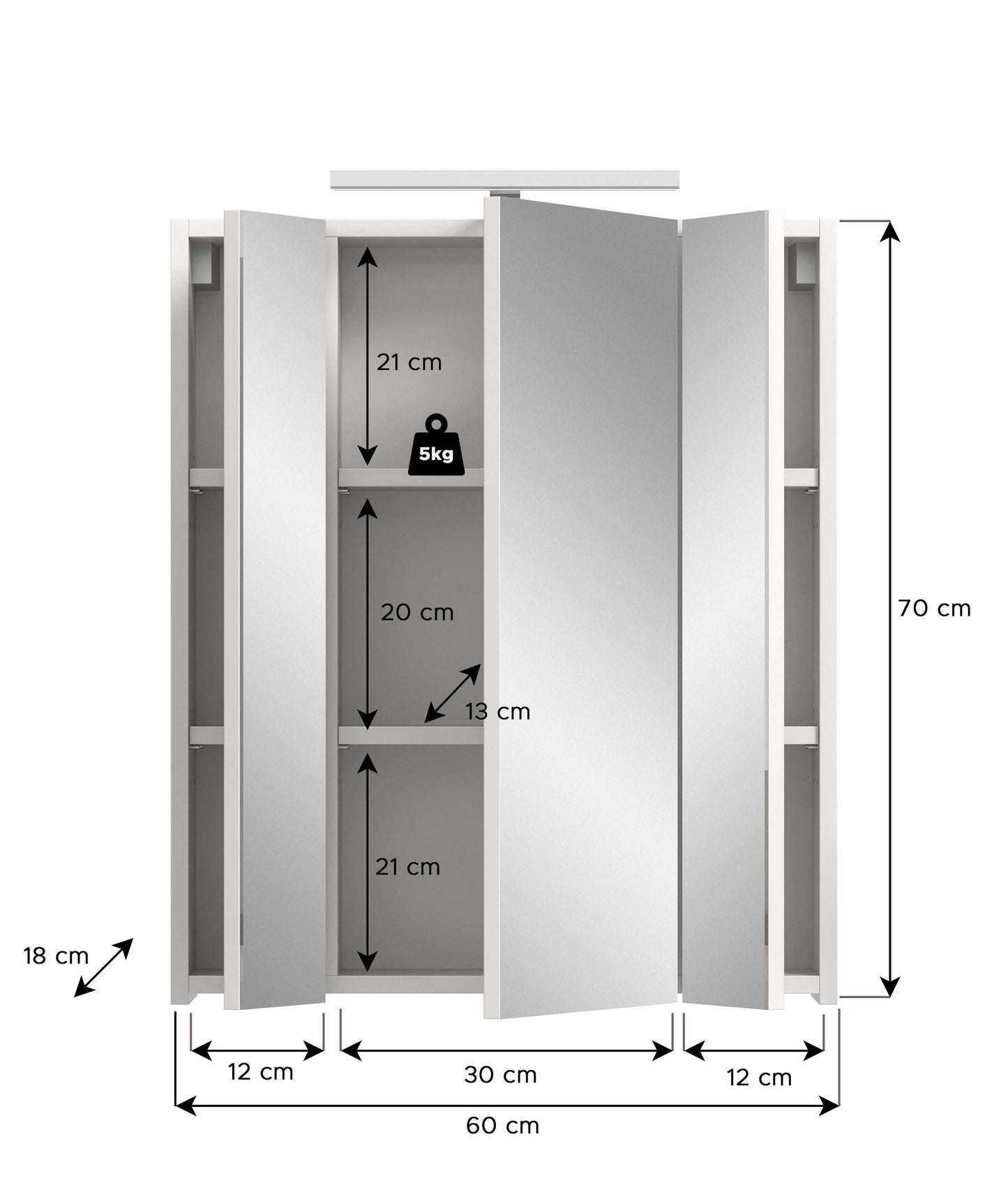 Armoire de toilette avec éclairage ICE (L/H/P : env. 60/70/18 cm) en imitation chêne Nox/noir mat