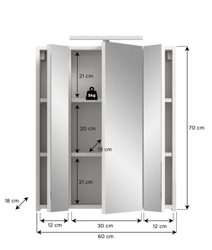 Armoire de toilette avec éclairage ICE (L/H/P : env. 60/70/18 cm) en imitation chêne Nox/noir mat