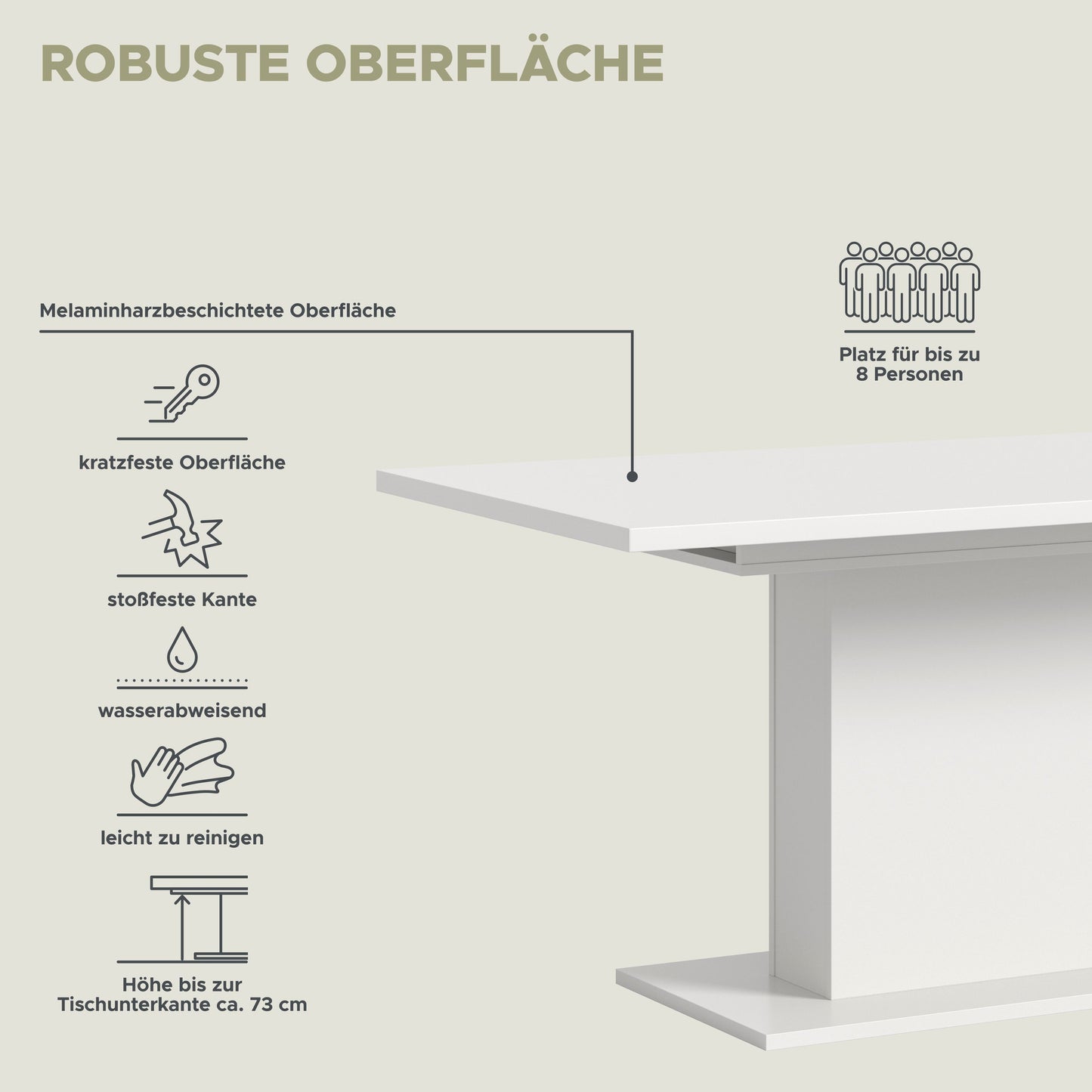 Homes & Jones Esstisch 150x76x90 cm, Esszimmertisch-Tisch mit Säulen Gestell