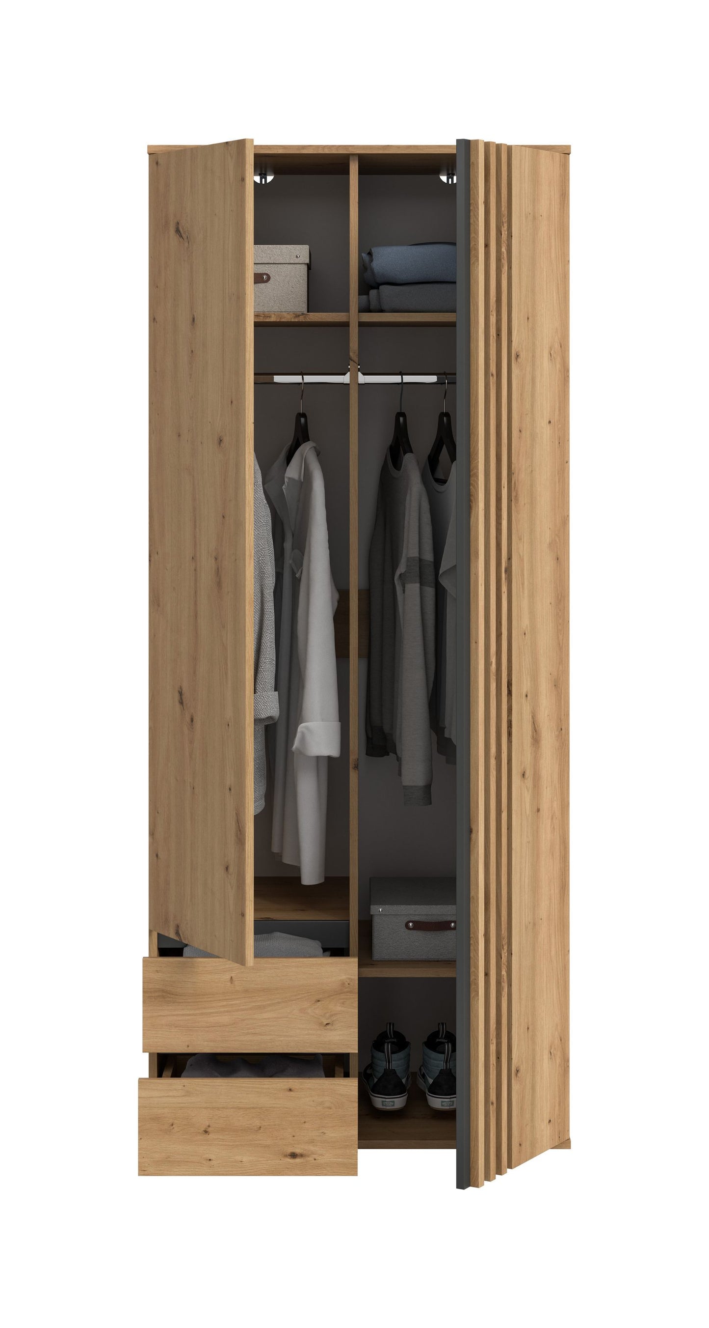 Homes & Jones Kleiderschrank 80 cm breit 2-türig, Schlafzimmerschrank