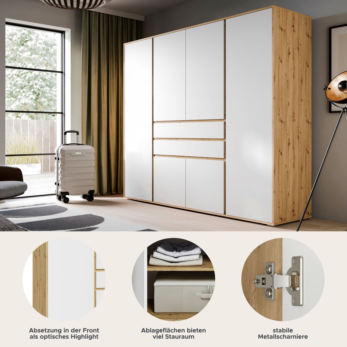 Homes & Jones Kleiderschrank 4trg., Gesamtbreite 197 cm, Universalschrank
