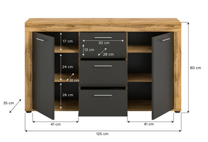 Homes & Jones Sideboard 125 cm breit mit 3 Schubladen, Mehrzweckschrank