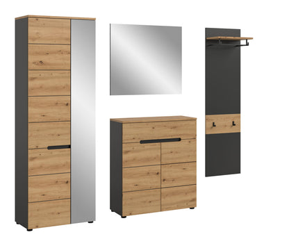 Ensemble de meubles d'entrée CANU (L/H/P : env. 220/190/37 cm) en gris basalte/vert fumé