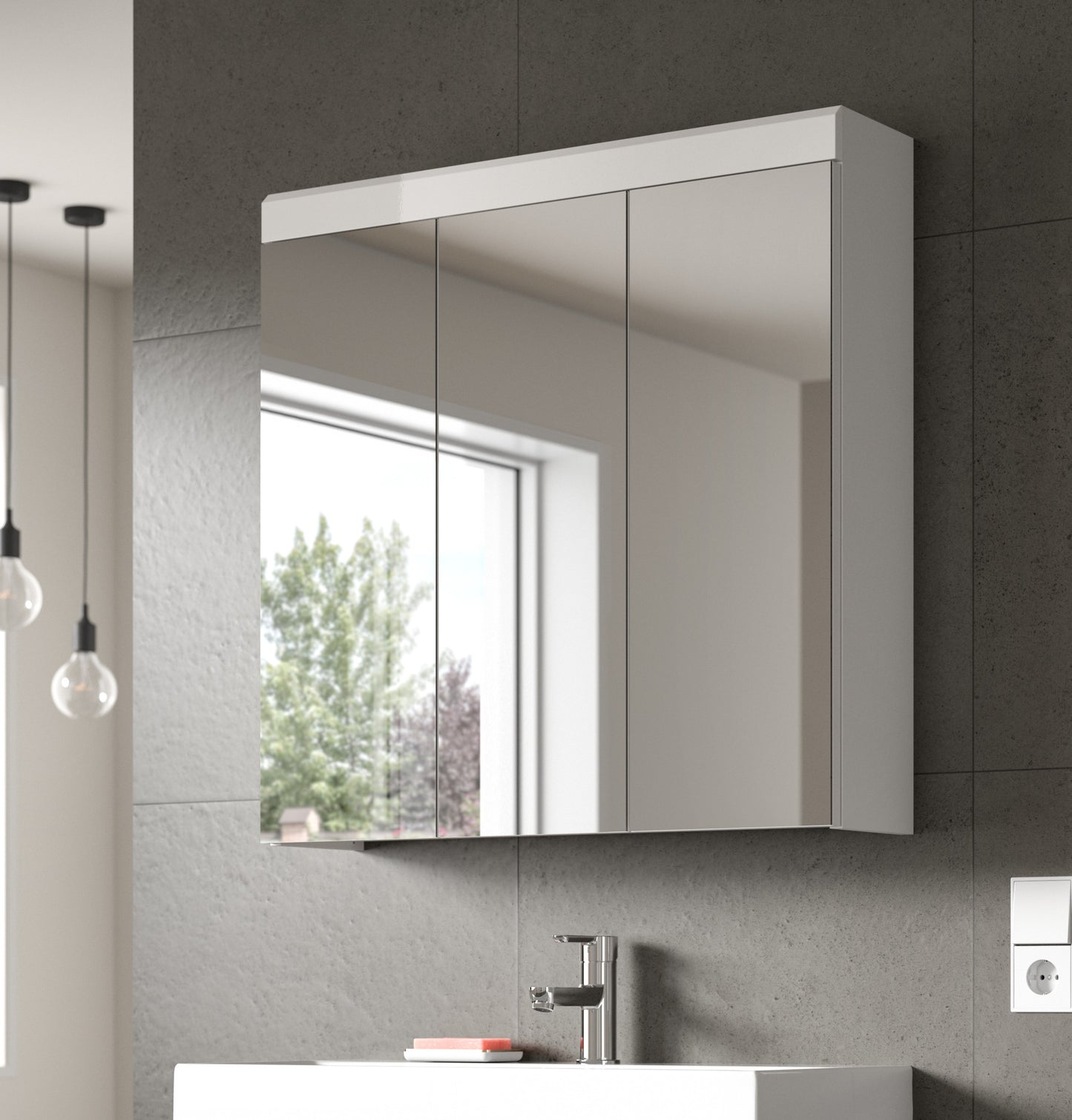 Scout Spiegelschrank  (B/H/T: 80x79x18 cm) in Spiegelglas und Weiß