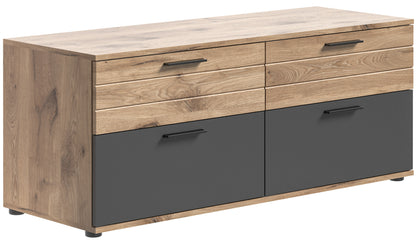 Meuble TV MASON (L/H/P : env. 130/53/47 cm) aspect chêne Nox/gris basalte