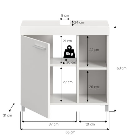 Meuble bas sous lavabo NOAH (L/H/P : env. 65/63/31 cm) en blanc/blanc