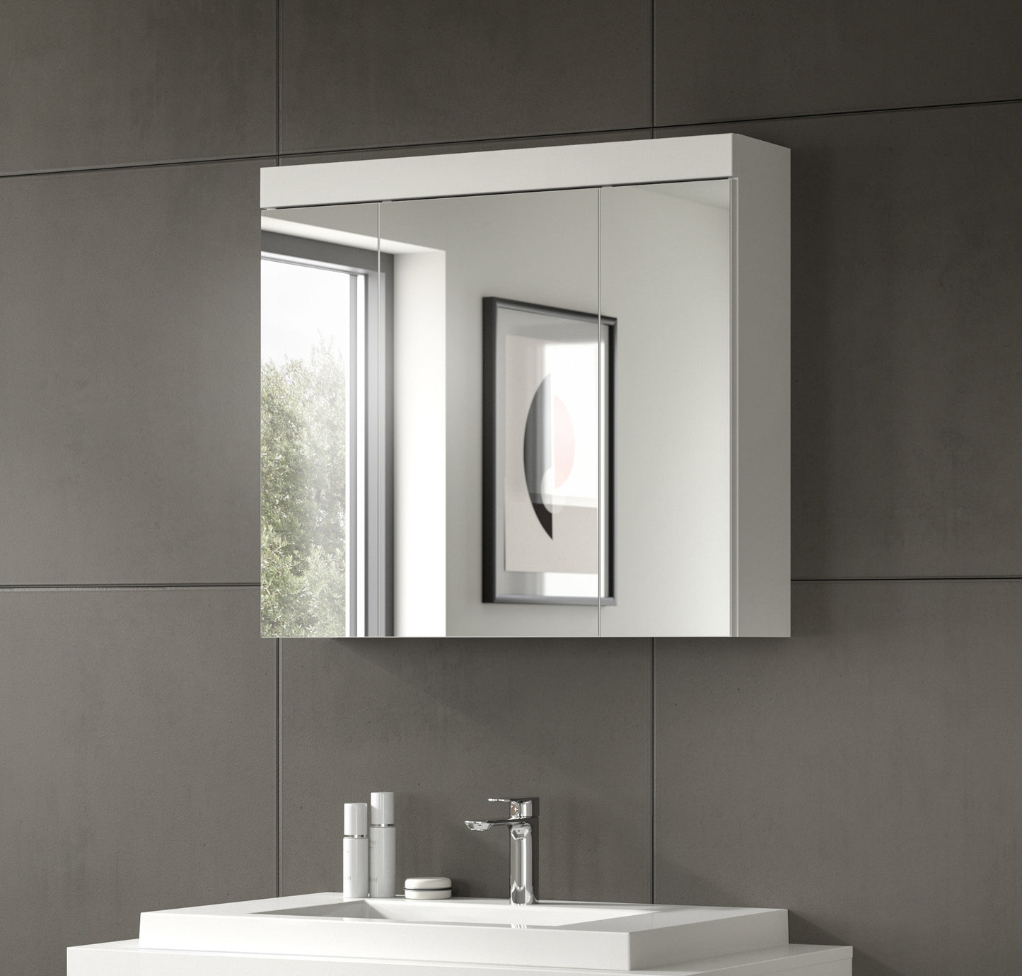 Viana Spiegelschrank (B/H/T: 80x70x18 cm) in Spiegelglas und Weiß