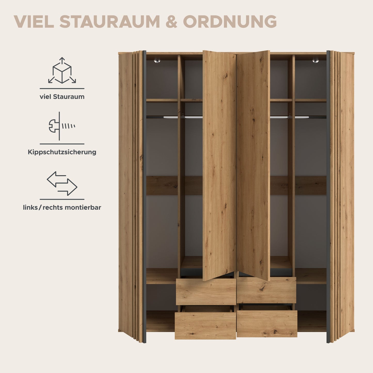 Homes & Jones Kleiderschrank 2-tlg., Schlafzimmerschrank 2x je 80 cm breit, 160 cm